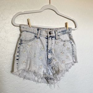 Vibrant M.I.U. Distressed Daisy Jean Shorts